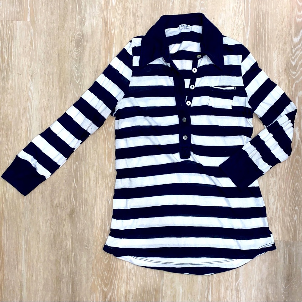 Splendid Navy White Striped Long Sleeve Collared Shirt